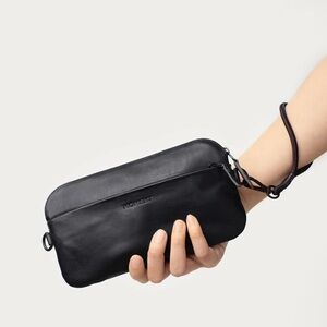 Moment Wristlet Crossbody Wallet Black Leather Brand New